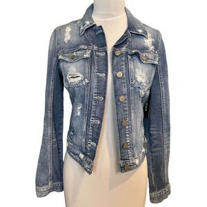 Guess Destroyed Denim Jean Sexy Trucker Jacket NEW Y2K 90s XS Extra Small Distre